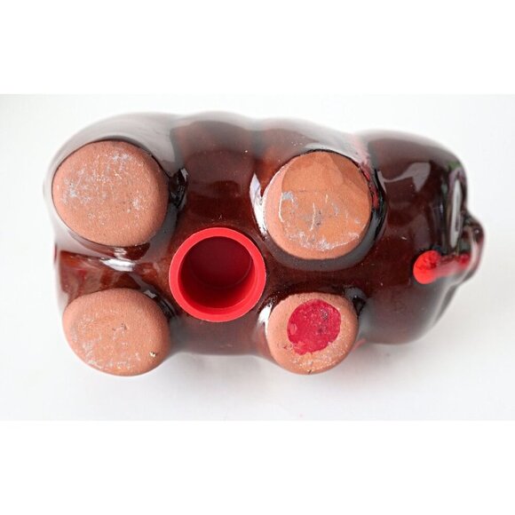 Vintage McMaster Craft Brown Pottery Pig Bank with Red Drip Glaze Souvenir of Wi - Picture 6 of 6